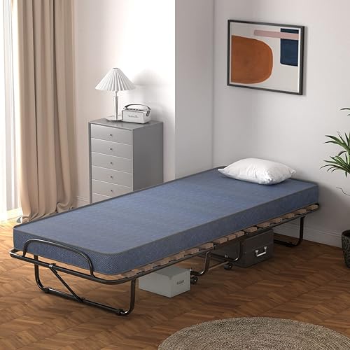 Miniatura 2 de Giantex Cama plegable con colchón para adultos, camas de invitados plegables con colchón de espuma viscoelástica y marco de metal, fabricada en