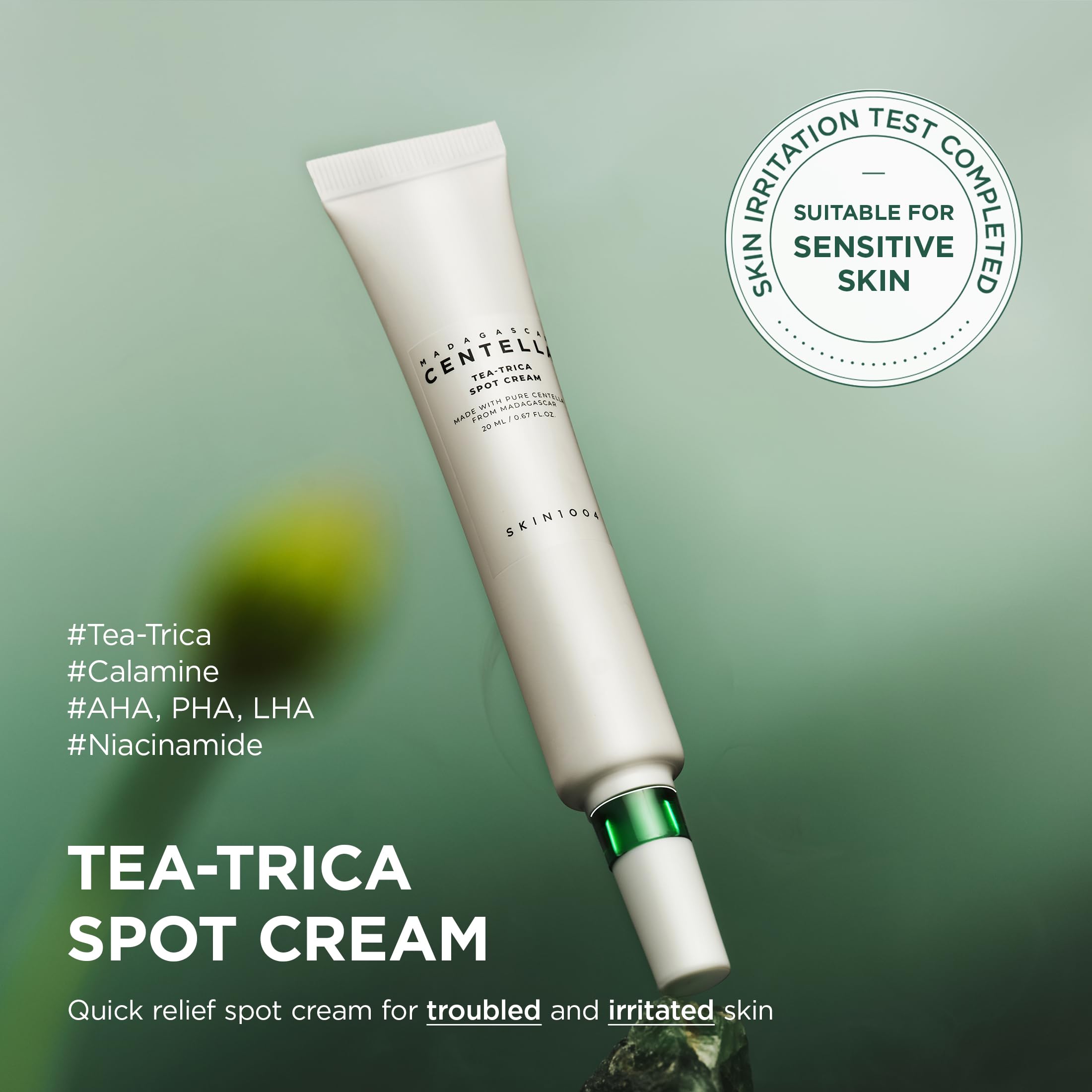 SKIN1004 Madagascar Centella Tea-Trica Spot Cream – zabieg punktowy z 15% wodą z drzewa herbacianego i 1% TECA – kojący krem do skóry skłonnej do trądziku, tłustej i wrażliwej skóry, 20 ml