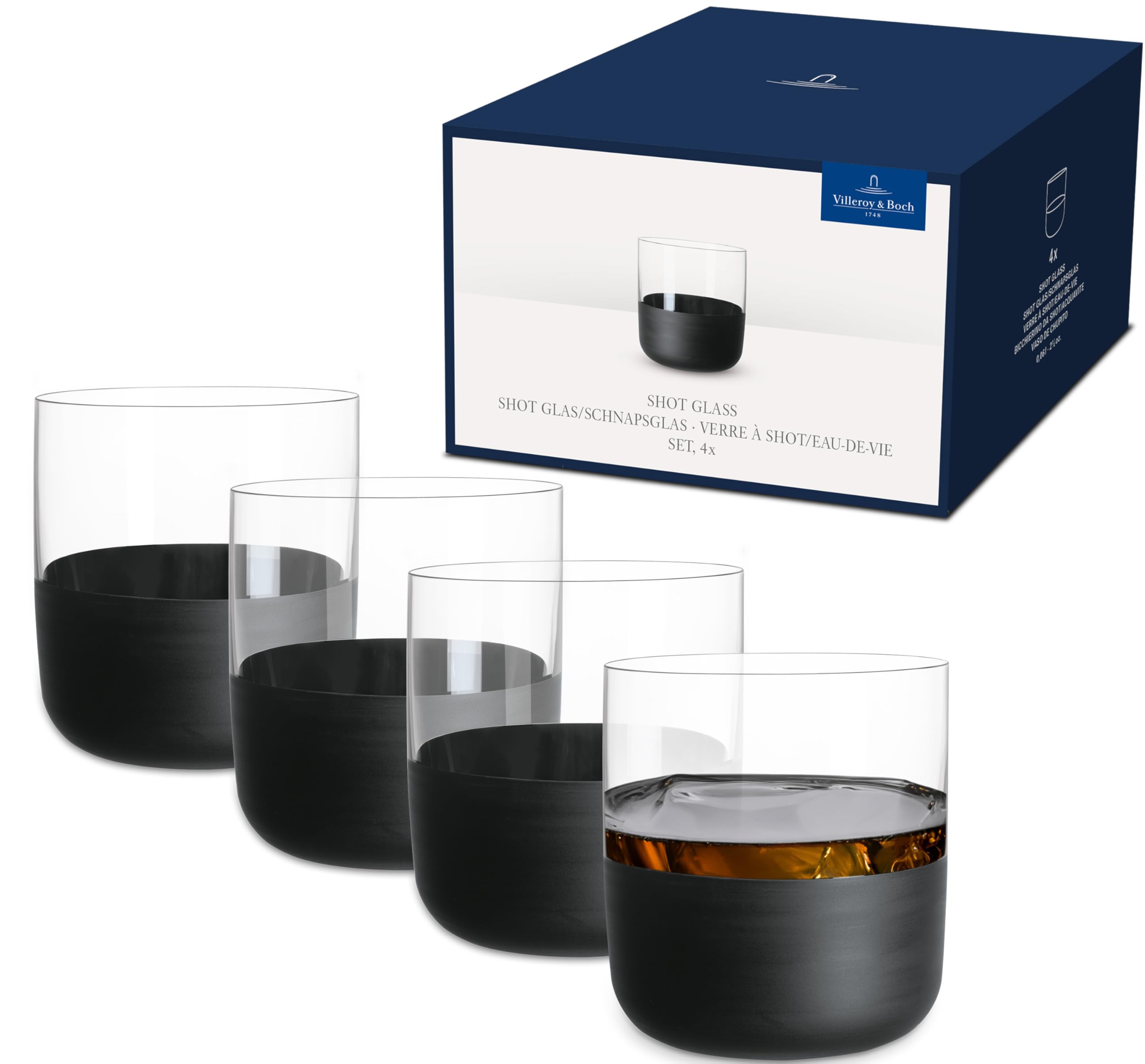 Villeroy & Boch - Manufacture Rock bicchierino da shot, bicchierino da liquore set da 4 pz., cristallo con fondo nero opaco, capacità 40 ml