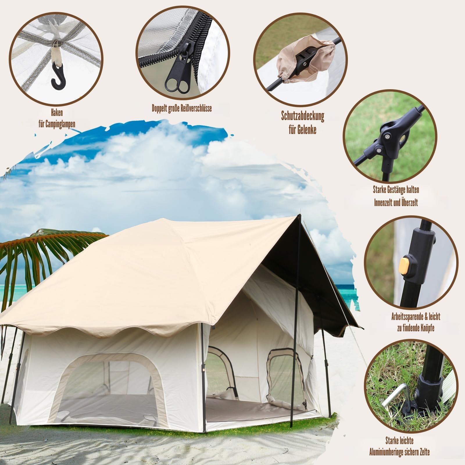 Chihee Pop-Up Stand-up Zelt Camping Zelte, Familien-Kabinenzelt mit Markise Veranda 3-Personen Outdoor-Zelt mit Bildschirm Raum große Kapazität, Wasserdicht und Winddicht, einfacher Aufbau, Wandern