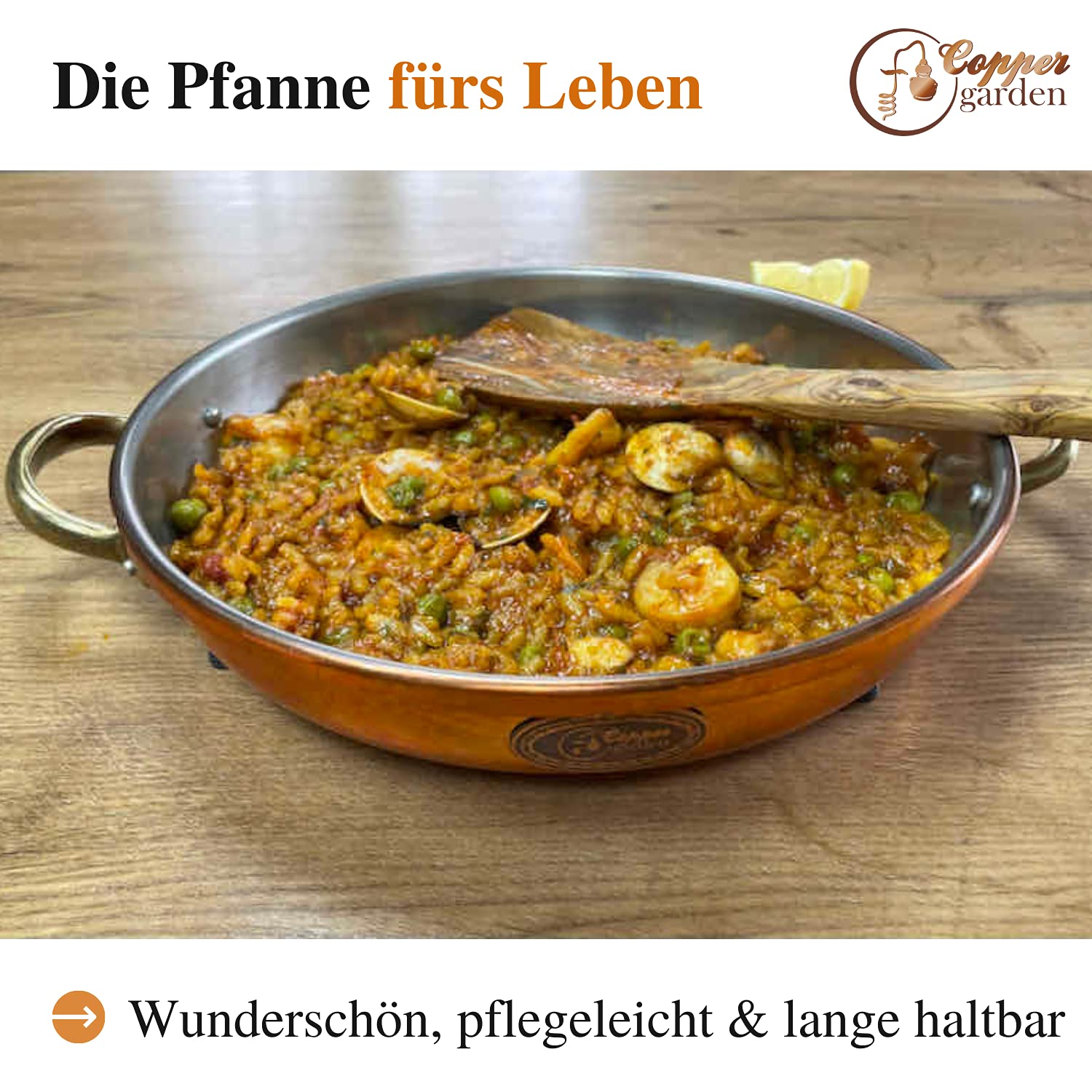 Copper Garden Kupfer Schmorpfanne 28 cm mit Griffen I lebensmittelecht verzinnt: Ideale Wärmeleitung/-verteilung I hoch & stabil zum Braten, Überbacken, Servieren etc.