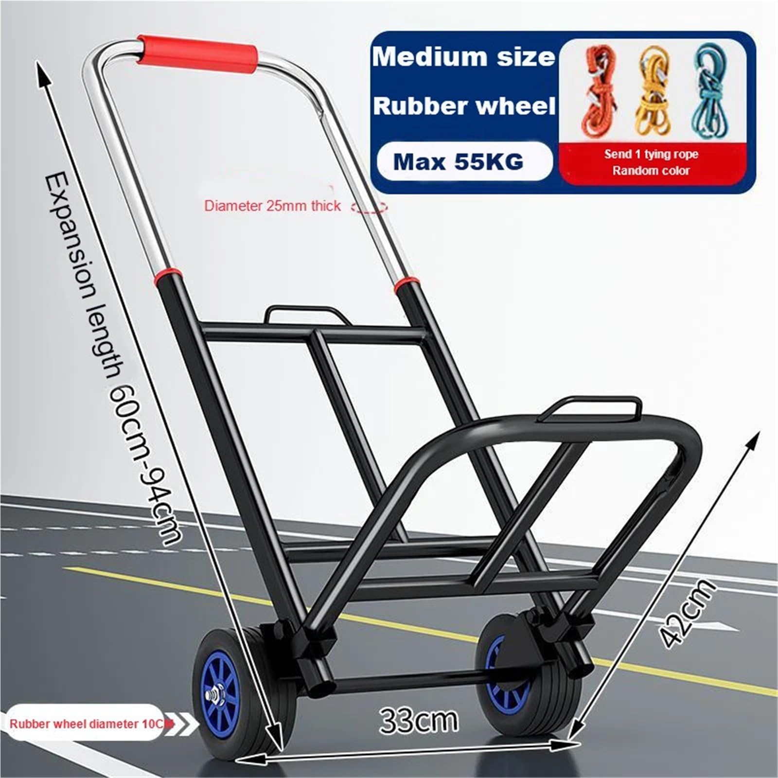 Carrello A Pianale Carrello retrattile pieghevole portatile Carrello manuale pieghevole per la movimentazione del carrello della spesa per rimorchio domestico carrello a mano resistente(10CM Rubber wh
