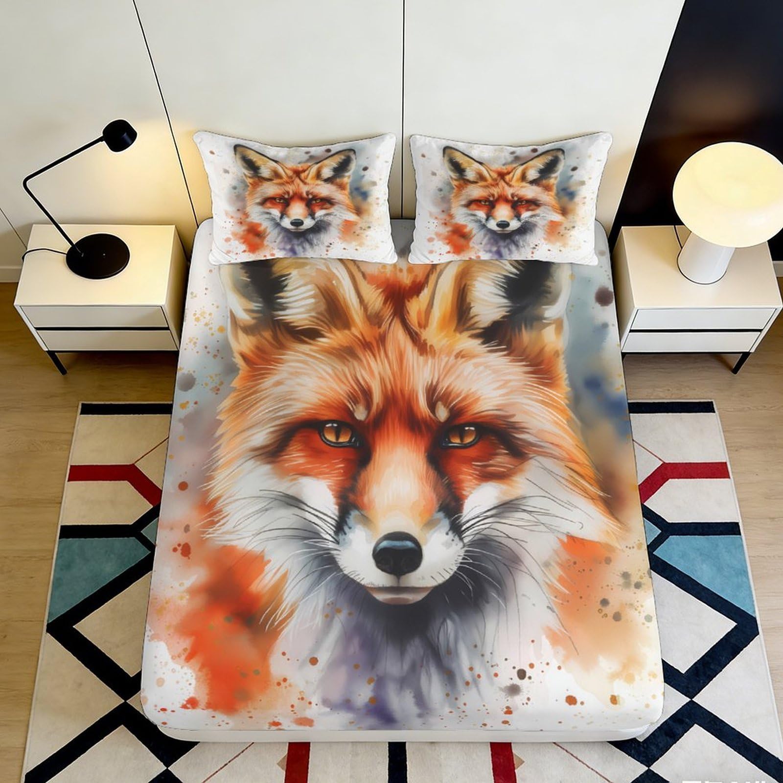 3D Printed Fox Pattern Fitted Sheet Microfiber Deep Pocket Non-Slip Bedroom Bedding Fox Mattress Fitted Cover Washable 200x200x25cm 90x200x25cm