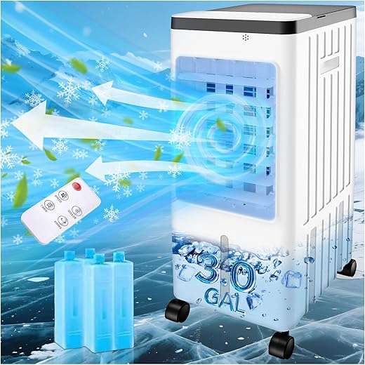 Swamp Cooler, Evaporative Air Cooler with 3 Gal Water Tank, Swamp Cooler Air Conditioner with 4 Ice Packs, 3 Speeds, 120° Oscillation, Portable Air Conditioners Alternative for Room Home Office Pets