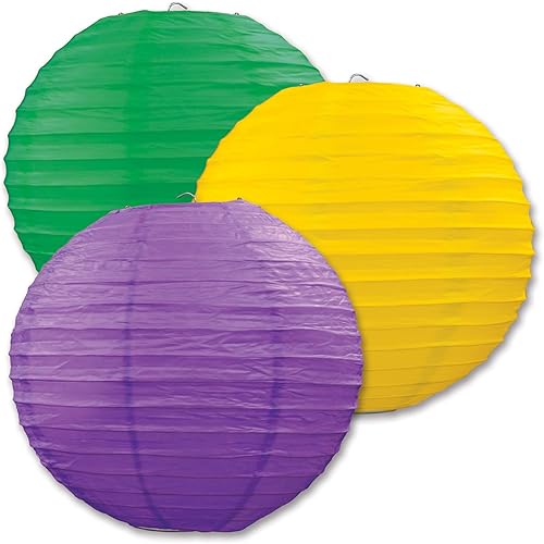 Miniatura 3 de Beistle Faroles de papel Mardi Gras, 3 unidades