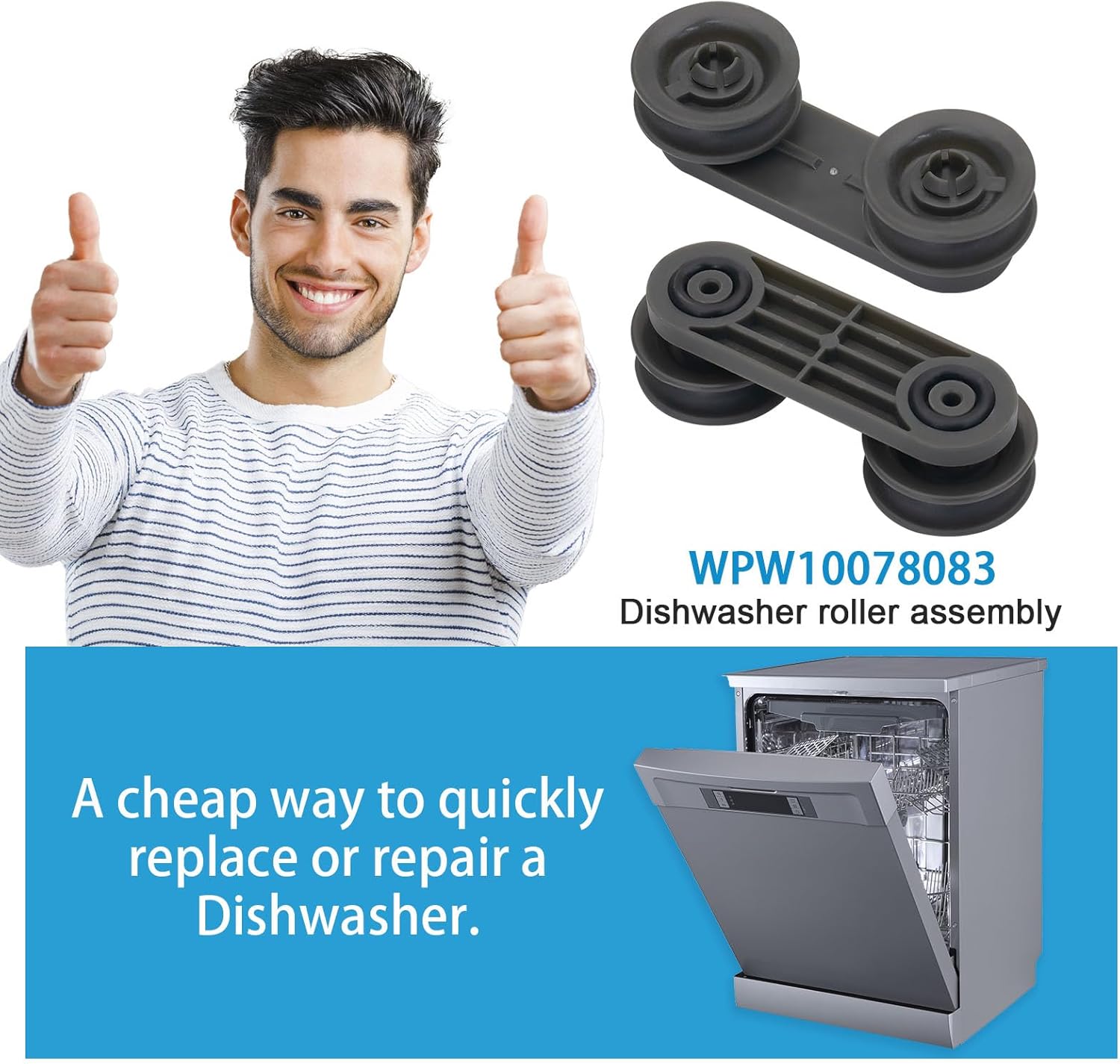 W10078083 Dishwasher Track Roller Compatible for Whirlpool/Kenmore Dishwasher dishwasher roller wheels assembly(2 Pack)