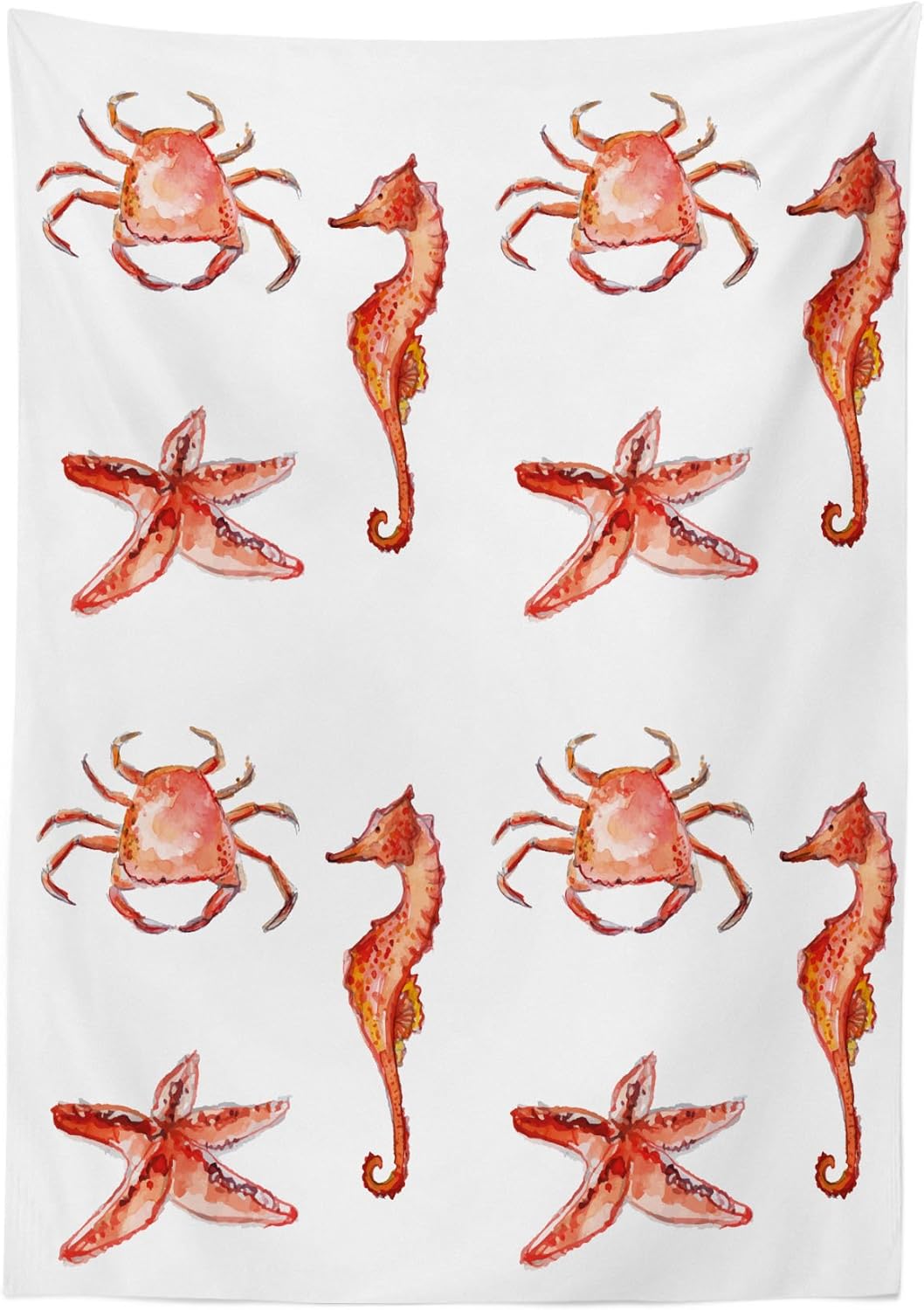 Ambesonne Nautical Tablecloth, Crab Seahorse Starfish Hand Drawn Underwater Sea Creatures Ocean Image, Dining Room Kitchen Rectangular Table Cover, 52" X 70", Dark Coral 52" X 70" Dark Coral