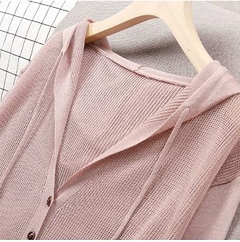 without brand Thin Hooded Cardigan, Hoodie, Women's Knit, Ribbon, Sweater, Long Sleeve, V-Neck, Summer, Knit Cardigan, Loose, UV Protection, Haori, Top, Sheer, Gown, Outerwear, Spring, Summer,