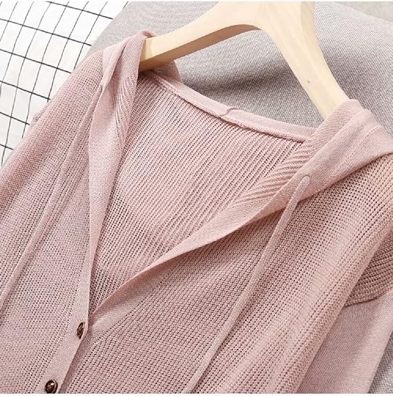 without brand Thin Hooded Cardigan, Hoodie, Women's Knit, Ribbon, Sweater, Long Sleeve, V-Neck, Summer, Knit Cardigan, Loose, UV Protection, Haori, Top, Sheer, Gown, Outerwear, Spring, Summer,