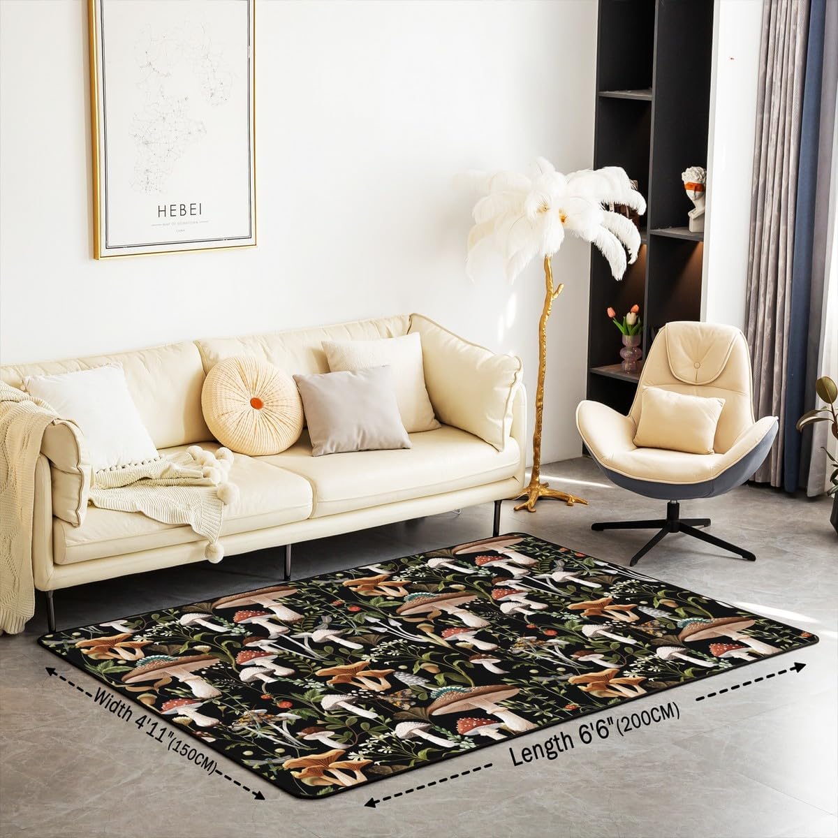 Mushroom Rug 3x5, Rustic Wild Colorful Mushroom Plant Carpet, Farmhouse Style Stawberry Indoor Floor Mat, Botanical Decorative Area Rug Country Nature Accent Rug for Bedside Living Room Playroom