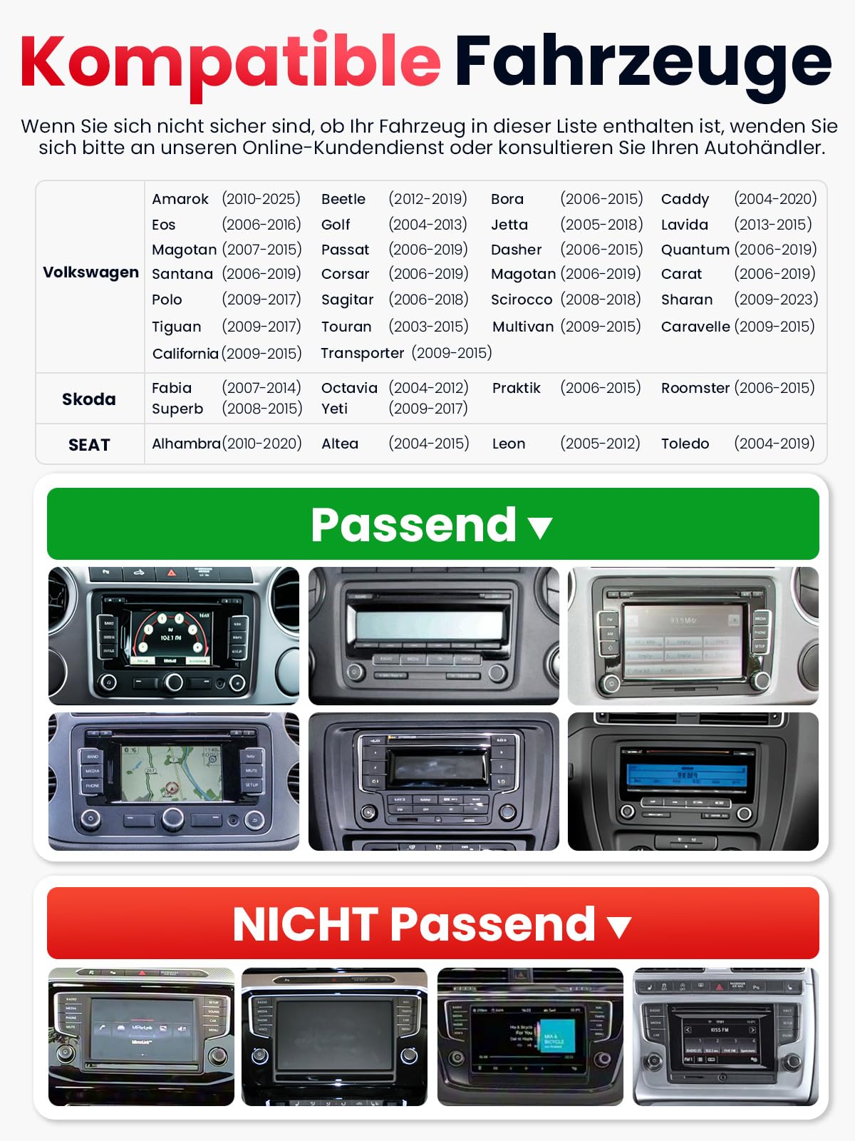 Doppel DIN Bluetooth Autoradio mit Bildschirm für VW Golf 5 6 T5 Polo 6R Caddy Passat Touran, Skoda, SEAT, Wireless CarPlay Android Auto Mirrorlink, 7" Auto Radio, 4+64GB, WLAN DAB+ FM GPS