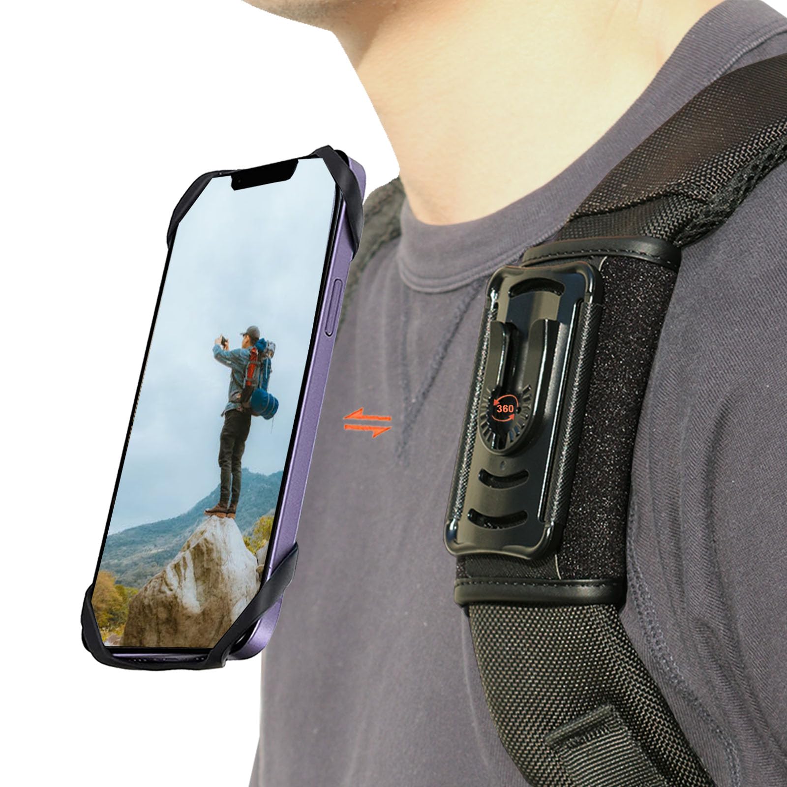 HEZEN Handyhalter Rucksack, Rucksack-Klemmhalter für Handy, Rucksackgurt-Clip für Handy mit abnehmbarer Passform, Wandern/Klettern/Outdoor