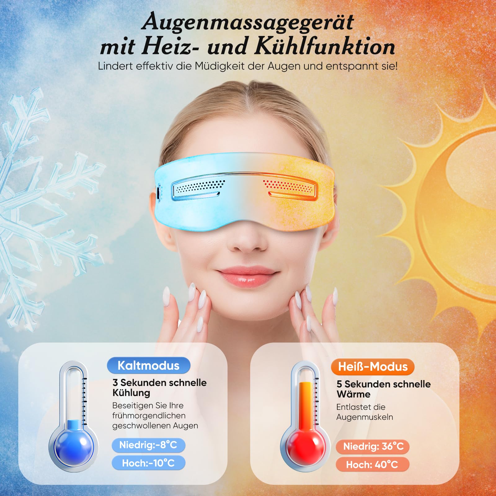 Augenmassagegerät mit Heiß und Kältetherapie, migräne kühlmaske mit Massage und Bluetoothe, Augen Massagegerät Augenmaske für strapazierte/trockenen Augen/Augenringe,Geschenke für Männer Frauen