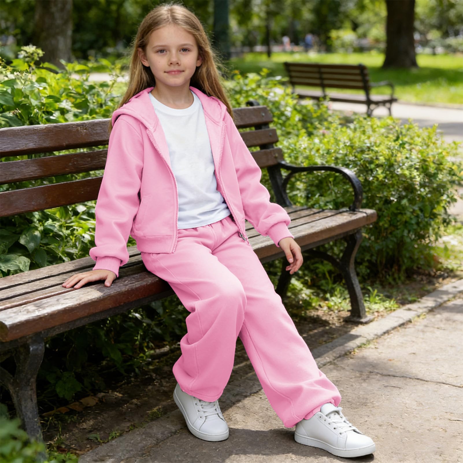 amropi Ensemble 3 Pièces Fille Sweat à Capuche et T-Shirt et Pantalon Large Survêtement Tenue de Sport pour 7-12 Ans