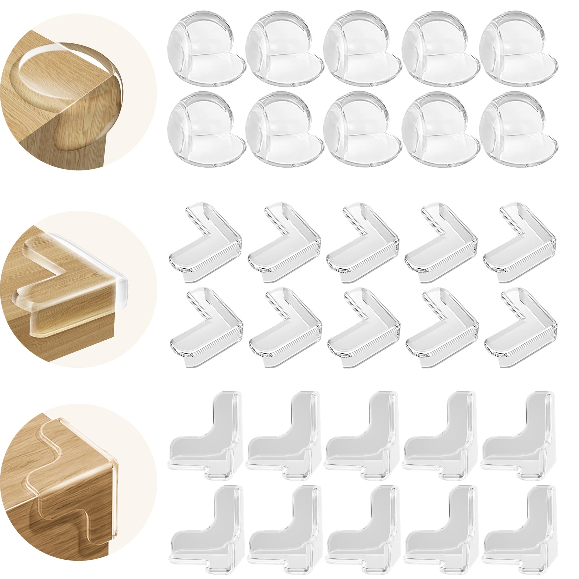 Lot 30 Protections Coins De Table Bébé – Transparent, Forte Adhérence, Angles Et Bords Meubles Sécurisés (L, T, Sphérique)