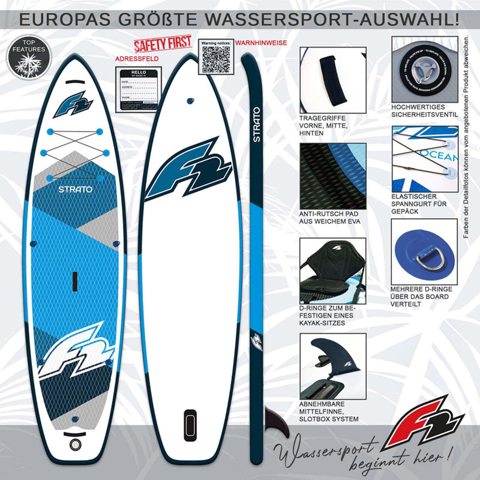 F2 SUP Stand Up Paddle Board Strato Limited Edition - Tabla de surf de remo, tamaño a elegir, color azul 2024