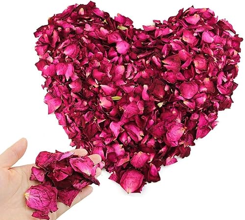 Hslife Pétalos de rosas rojas reales naturales de 5.3 onzas, pétalos de rosa secos para decoración de bodas, baño, pies, baño, boda, confeti,