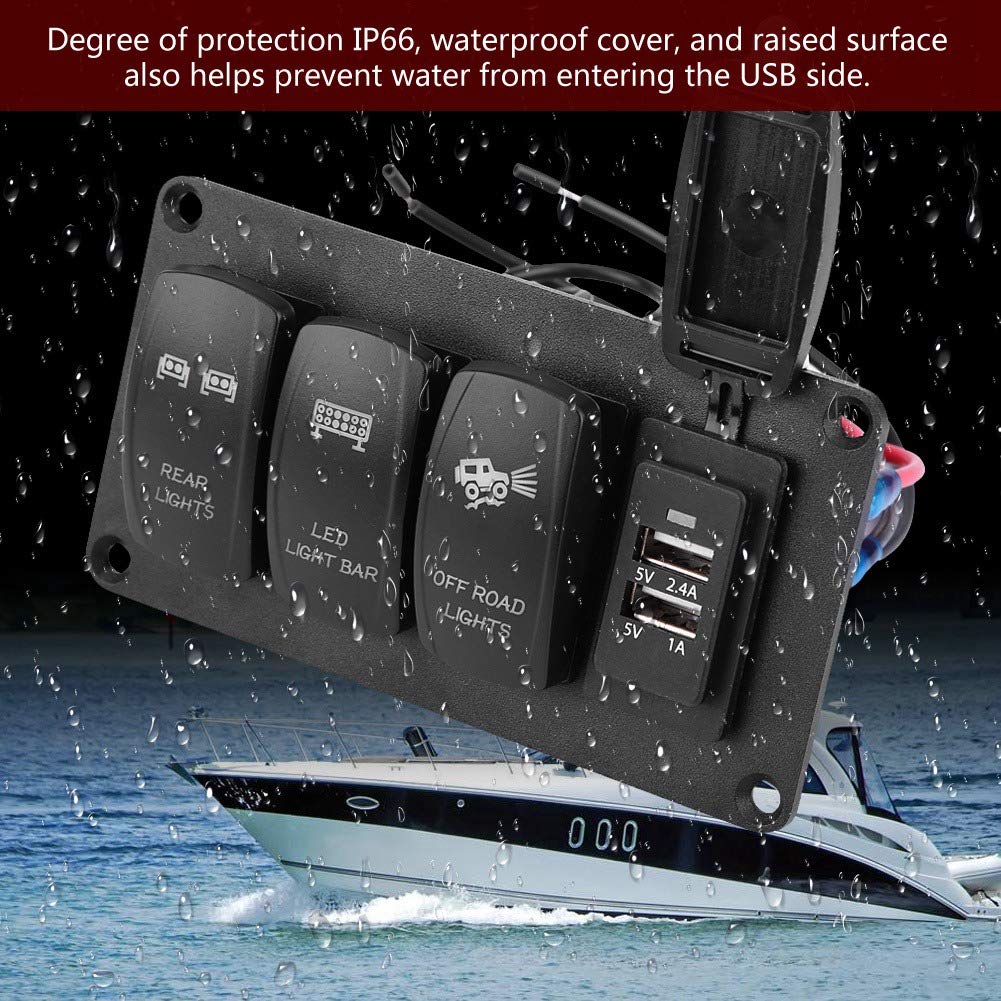Interruptor de luz dual, interruptor de luz dual 12 / 24V 3 interruptores + LUCES TRASERAS/BARRA DE LUZ LED/LUCES DE CARRETERA 3.4A Cargador de coche