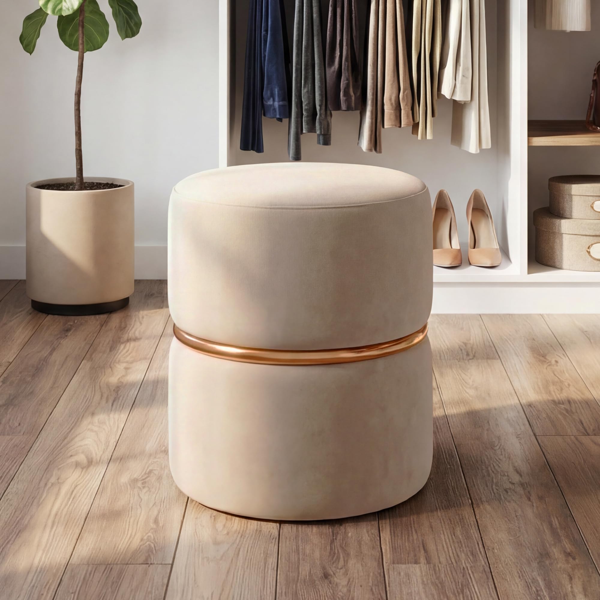 Duhome Taboret do siedzenia taboret okrągły taboret tapicerowany taboret do makijażu szlachetny design 9123, kolor: cappuccino, materiał: aksamit