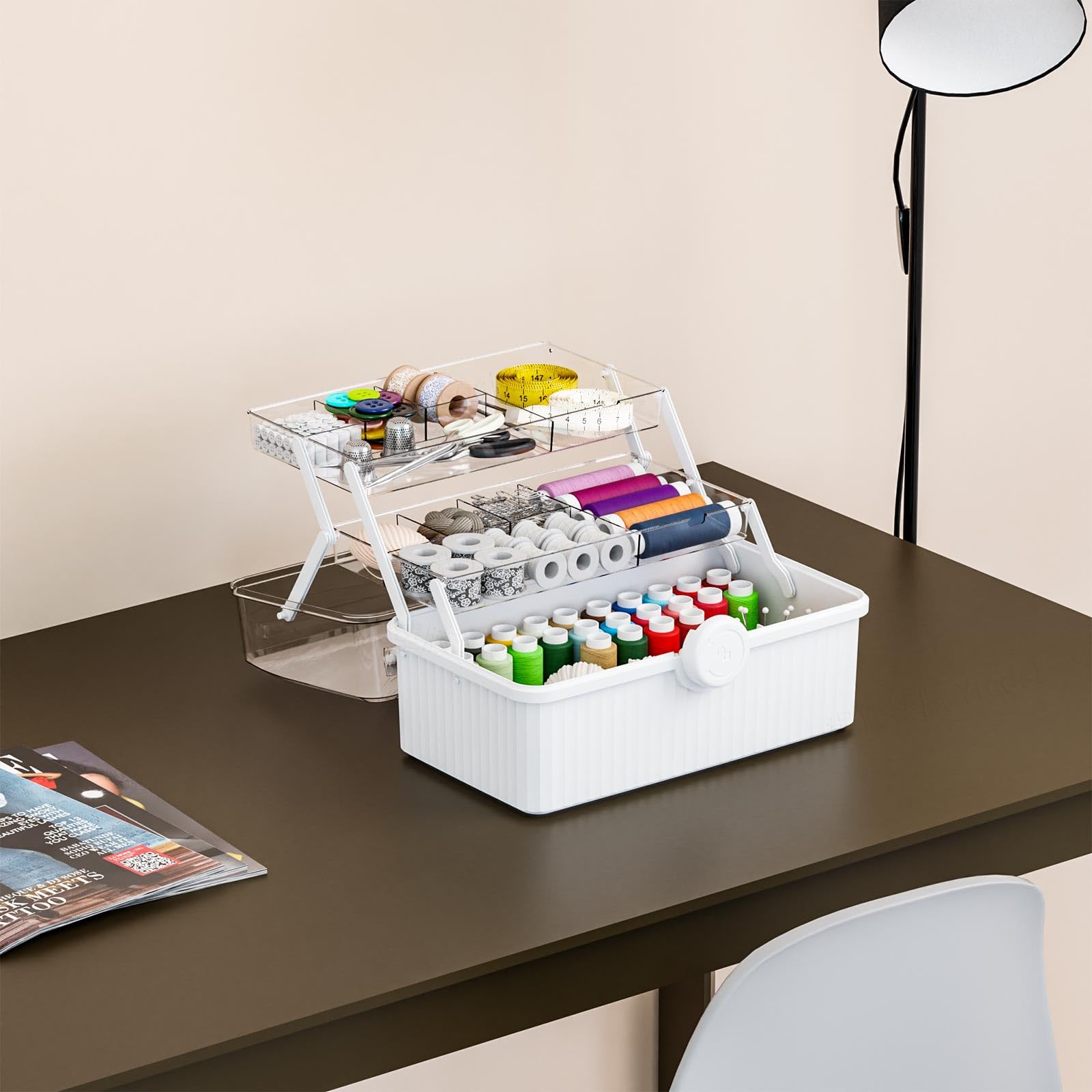 SuoXing Scatola in plastica a 3 strati e scatola per forniture artistiche con maniglia, organizer portatile per farmaci Ivf, scatola di pronto soccorso e medicine, organizer multiuso per capelli per