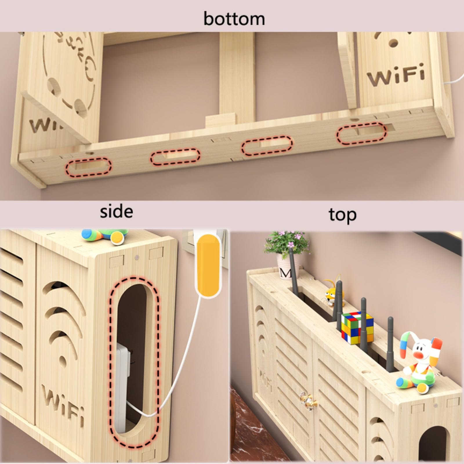 Porta Router da Parete Legno Mensola Decoder per Tv Sospesa Mensola per Tv in Legno Supporto Telefono Parete Scatola,A-71x24cm