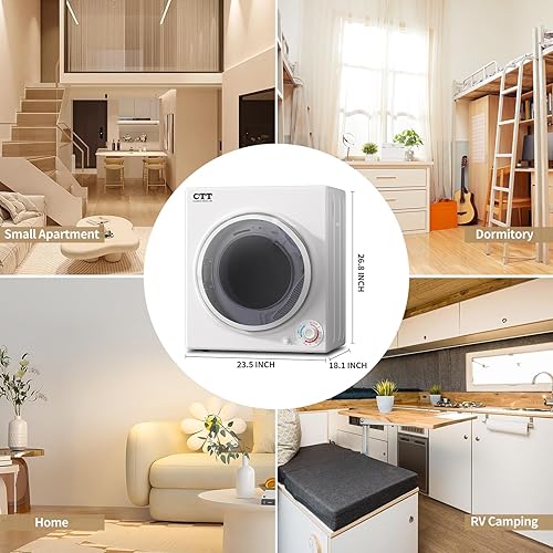 Miniatura 7 de CTT Secadora de ropa portátil para apartamento de 1500 W, 3.5 pies cúbicos para lavandería con 4 modos de secado, secadora de 110 V con bañera de