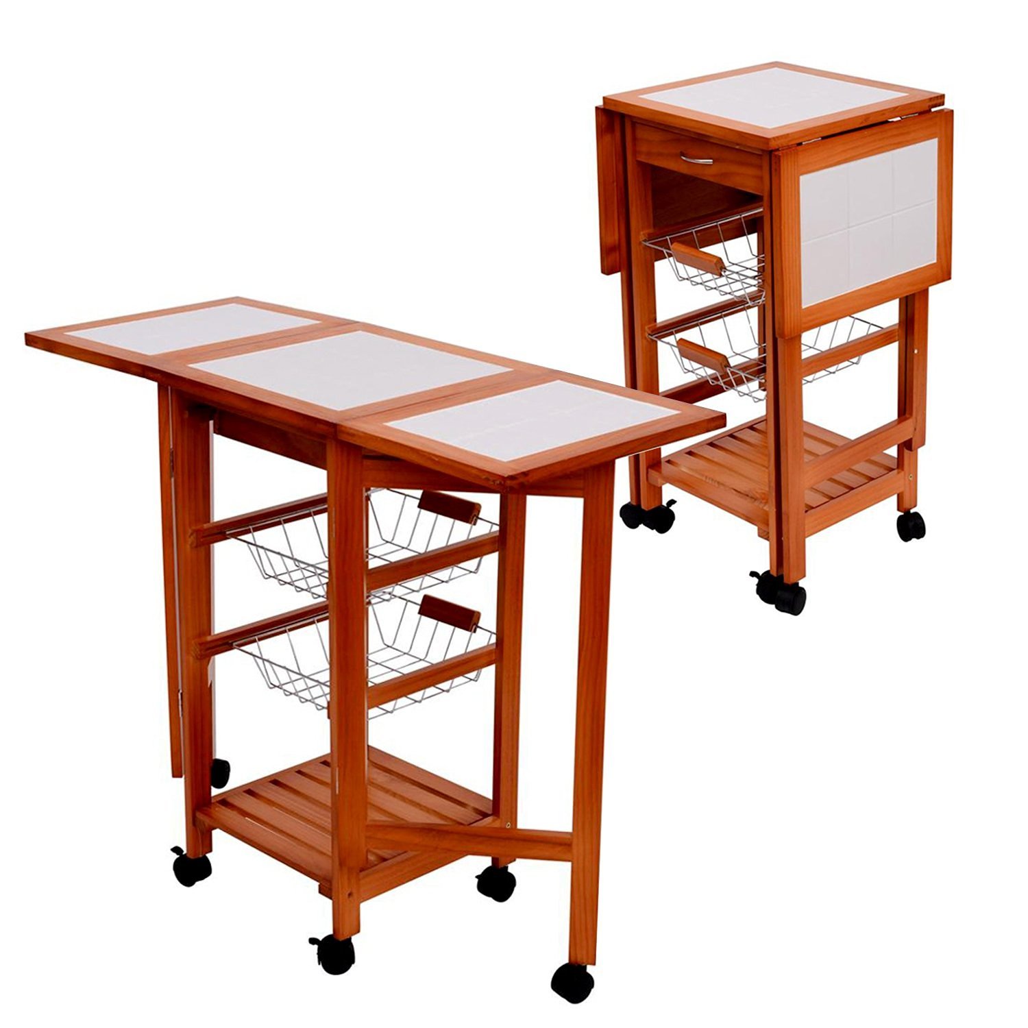 Buy Tenive Wooden Folding Dining Trolley Portable Rolling Kitchen