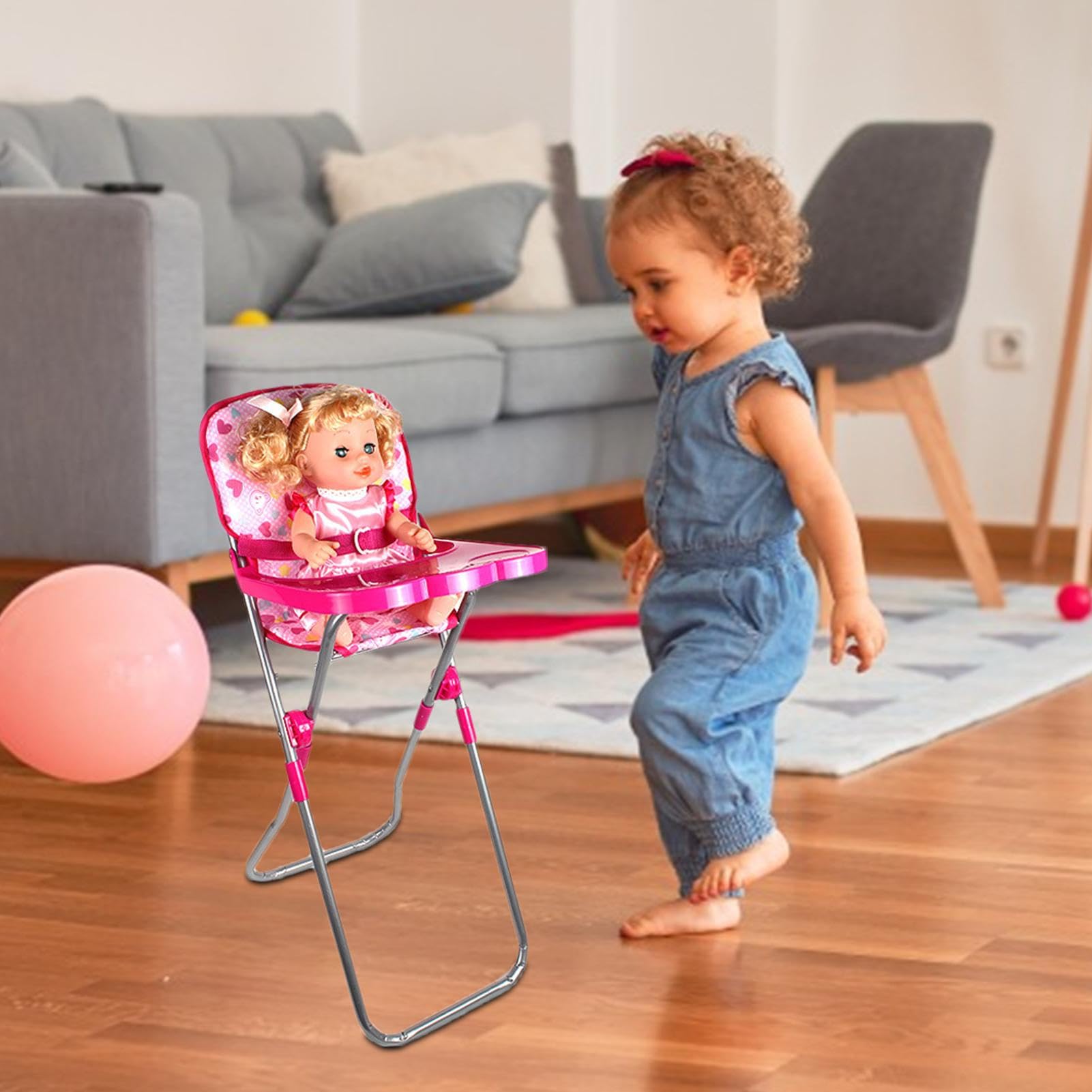 Puppenwagen für 4-6-jährige Mädchen, Puppenwagen für Zuhause, Kindergarten, Schule | Kinderwagen für Puppe | Faltbare leichte rosa Kinderwagenspielzeuge | Puppenwagen für 18 -Zoll -Puppen -Puppenwagen