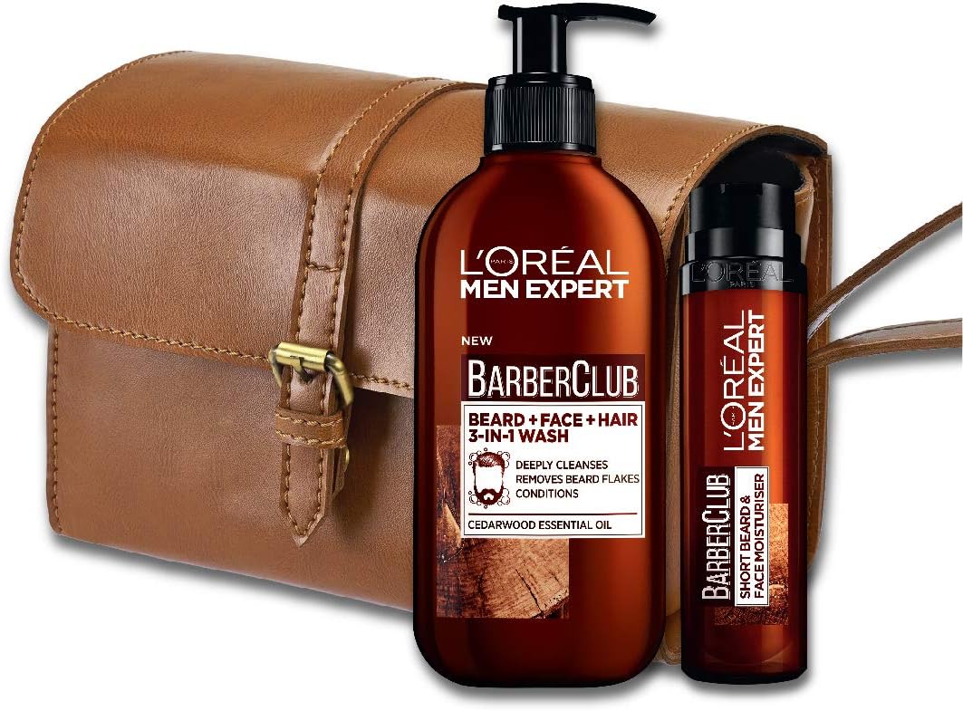 L'Oreal Paris Men Expert Barber Club Men's Grooming Kit, Beard + Face + Hair, 3-In-1 Wash, 200ml with Short Beard and Face Moisturiser, 50ml