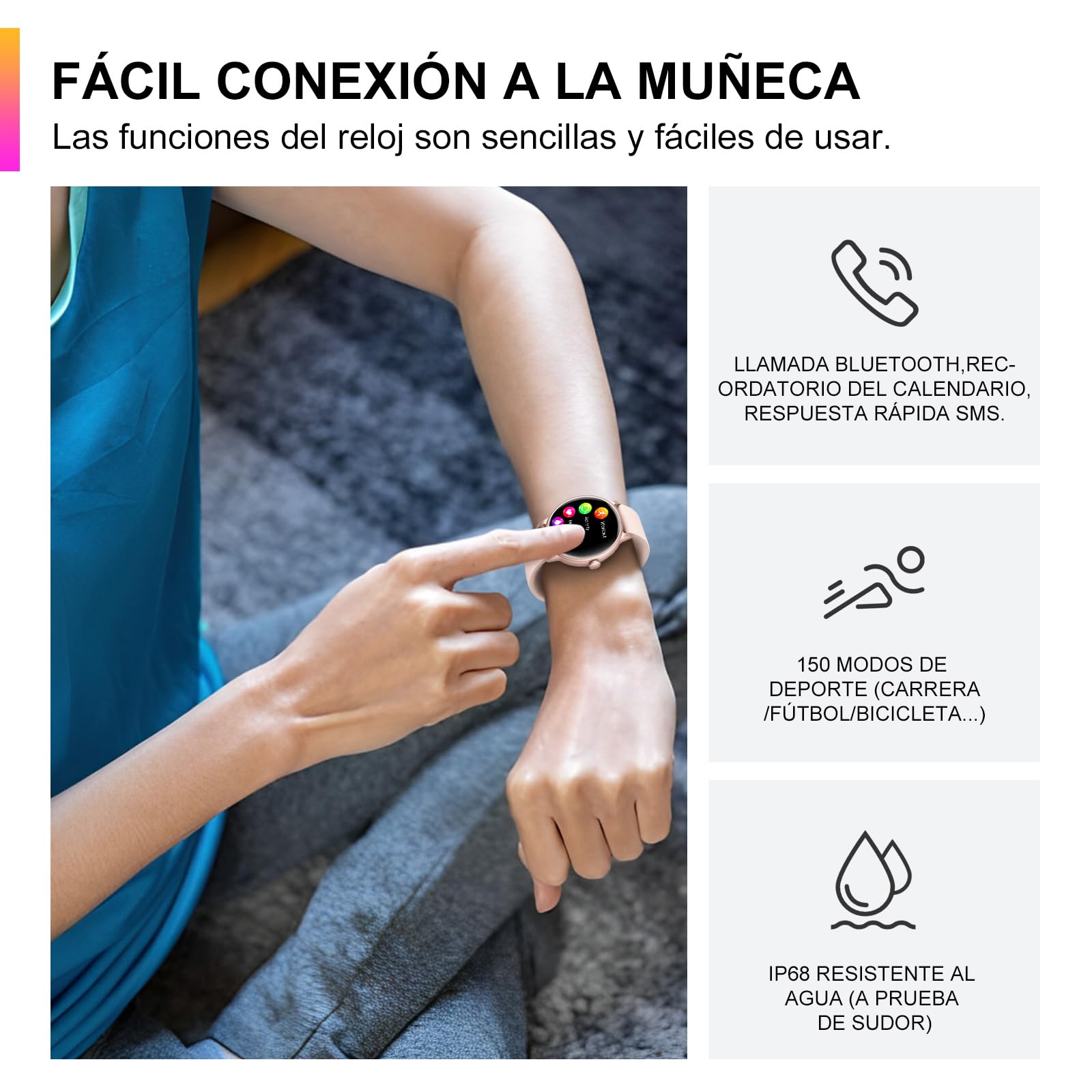 Reloj Inteligente Hombre Mujer, 1.43'' Smartwatch con Llamadas Bluetooth, 130+ Modo Deportivos Pulsera Actividad con Pulsómetro/Monitor de Sueño, Impermeable IP68 Smart Watch para Android/iOS