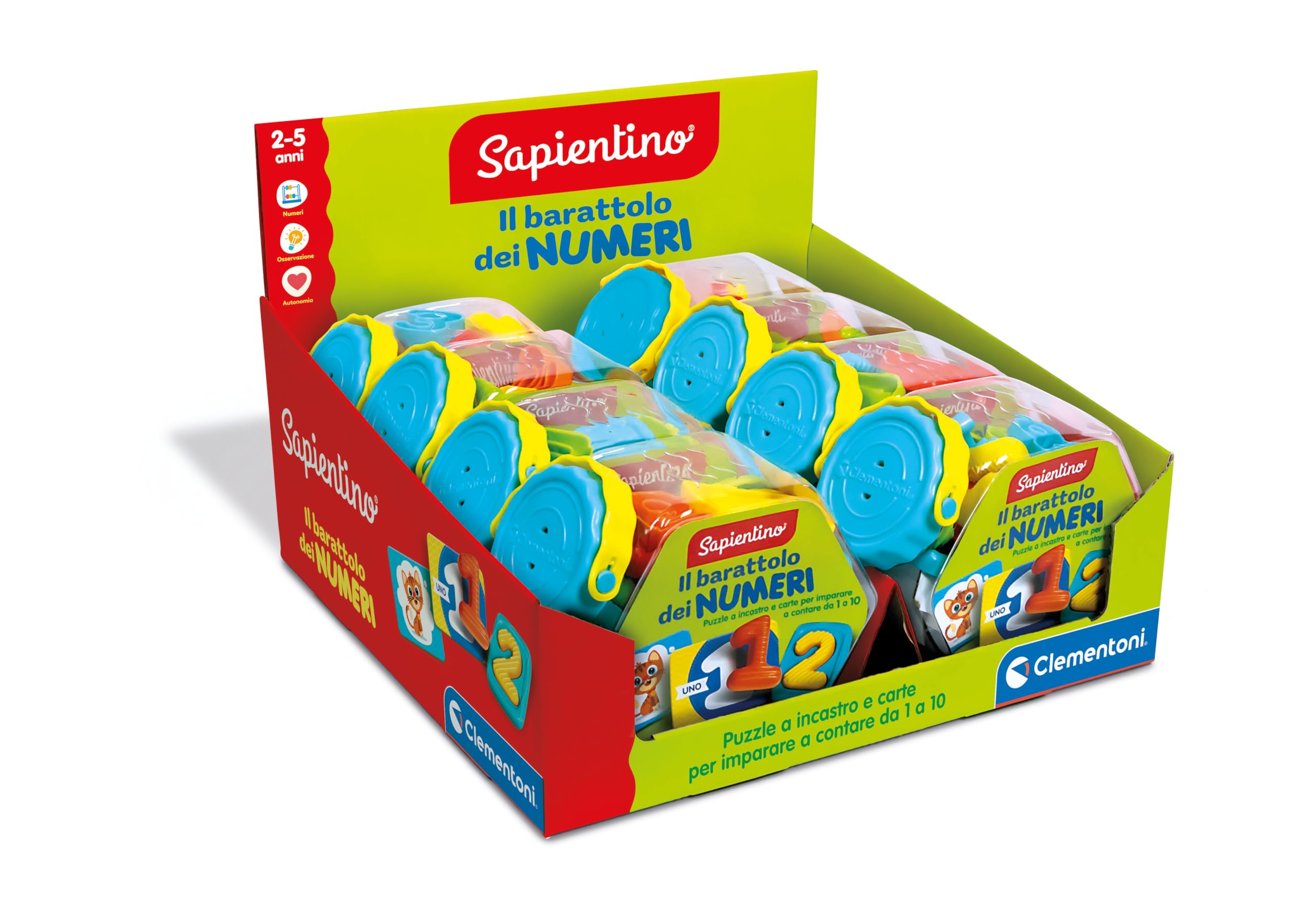 Clementoni Sapientino - Il Barattolo dei Numeri, Gioco Educativo per Imparare Numeri e Quantità con Puzzle e Carte Interattive per Bambini 2-5 Anni, Lingua Italiana, 16492