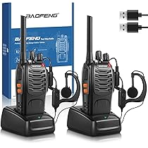 Baofeng Walkie Talkie PMR446 Senza Licenza, Antenna Non Rimovibile, 16 canali Walkie-talkie professionali ricaricabili a lungo raggio con base per caricabatterie USB e auricolari (2 pezzi)
