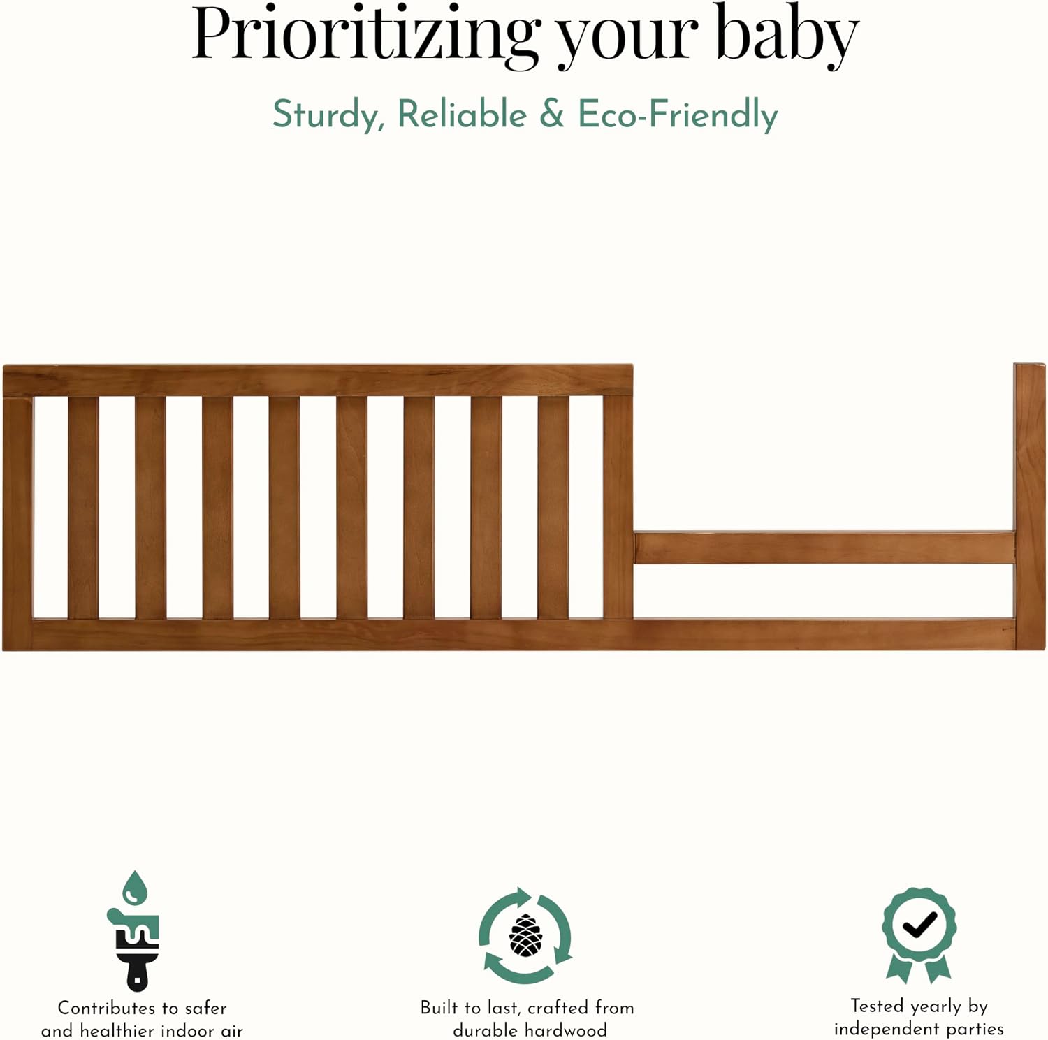 Evolur Toddler Guard Rail Conversion Kit, Designed and Tested Full Size Cribs, Durable Hardwood Build Safety Rail, Easy Assembly, Converts Crib into a Toddler Bed - Sedona
