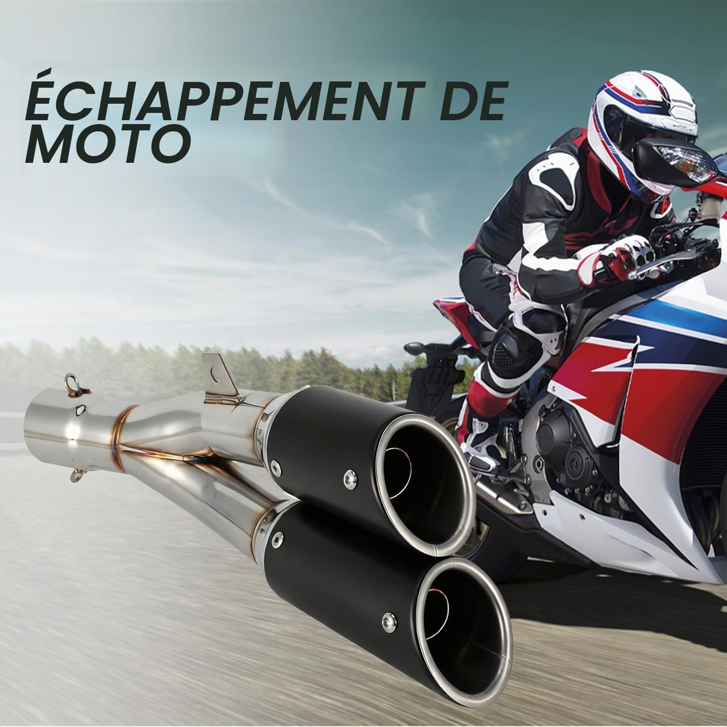 1,5-2" Double Echappement Moto,pour Motocross Moto de Rue scooter ATV Quad | Entrée Thunder Tail Double d'échappement Slip-on à Enfiler