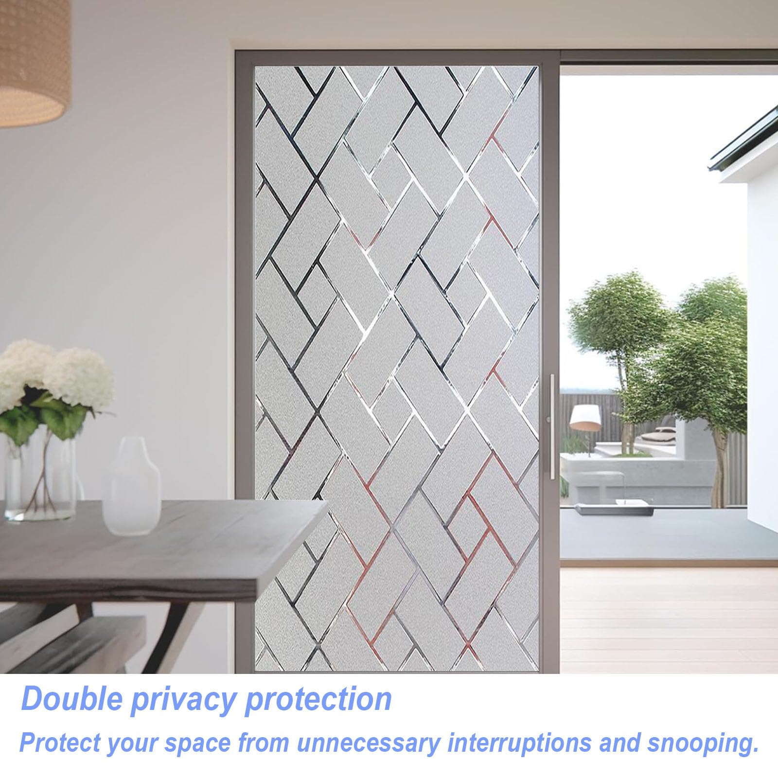 Film Fenêtre Anti Regard 90 x 1000 cm Opaque et Réutilisable Protège Intimité, Anti-UV Brise Vue Fenetre pour Salle de Bain Cuisine Bureau, Grille Oblique
