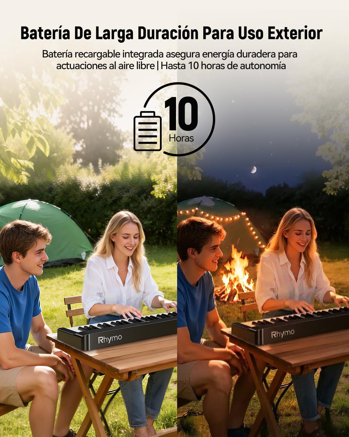 Teclado plegable de 88 teclas, Rhymo tamaño completo, portátil, semipesado, con 2 altavoces estéreo envolvente de 15 W, MIDI USB, Bluetooth, pedal de sostenimiento (Negro)