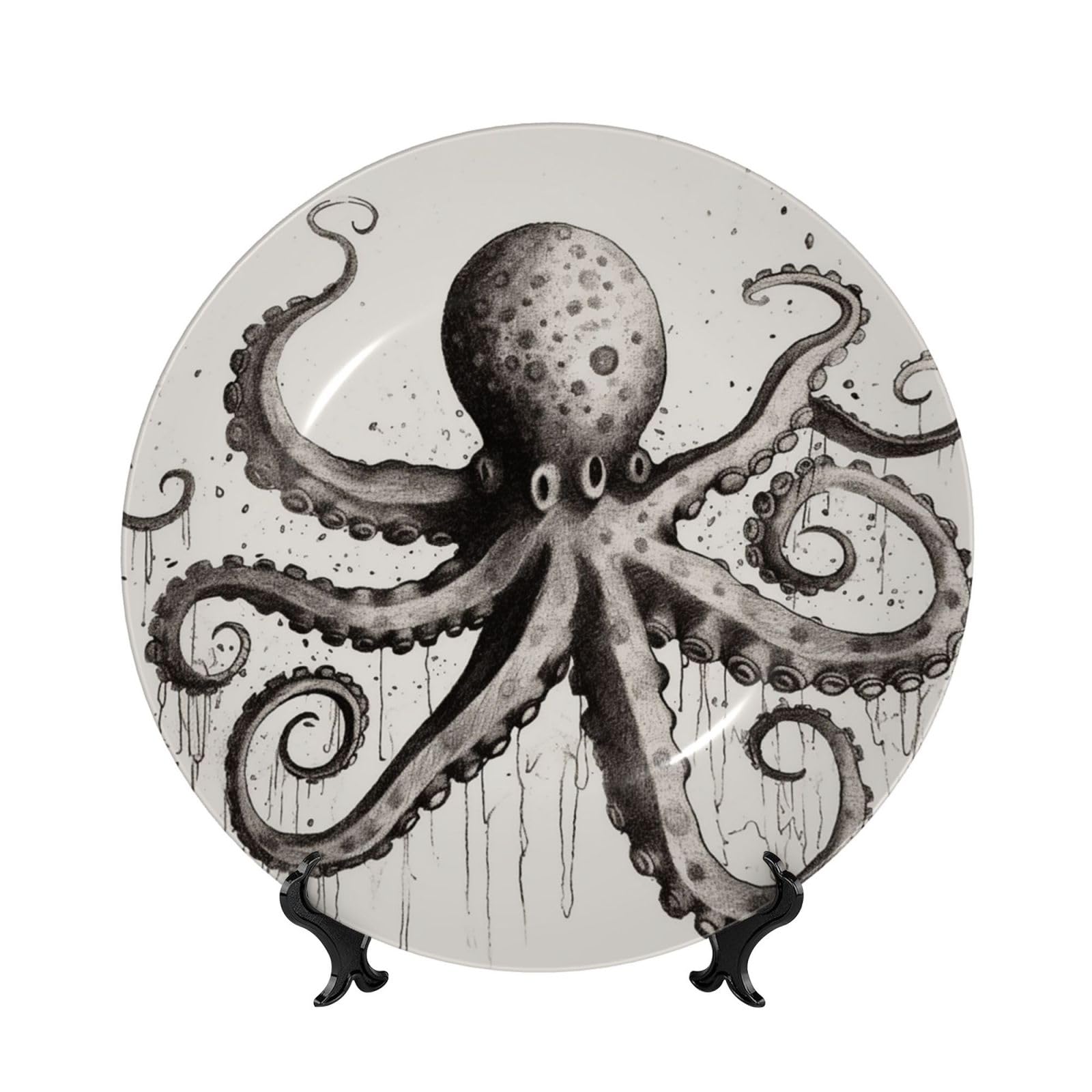 Assiette en porcelaine pieuvre pour sublimer votre décoration murale de maison ou bureau