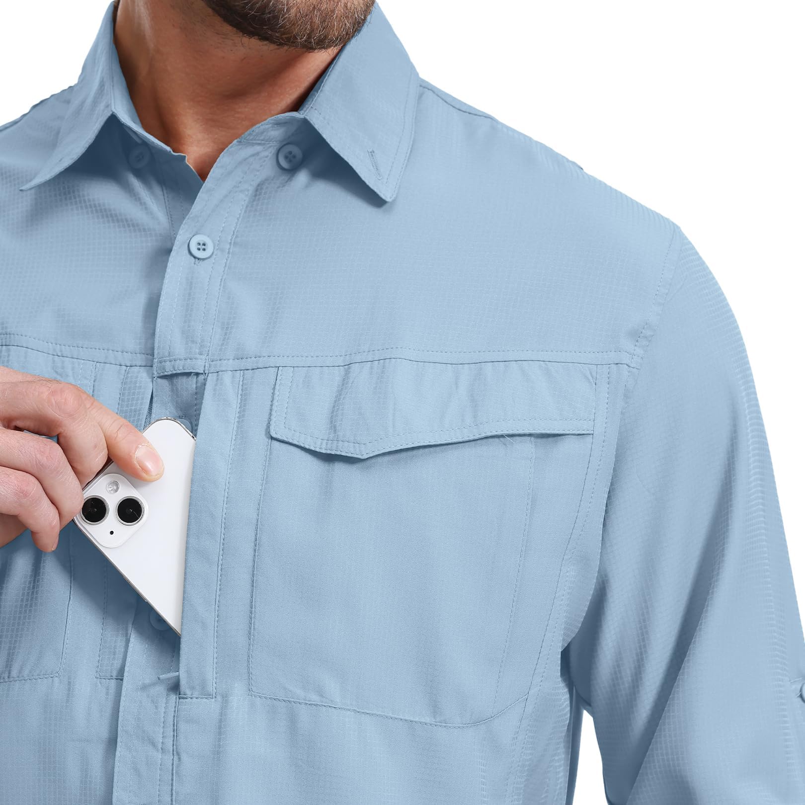 Safari UPF50+ Chemise de randonnée à manches longues pour homme Protection UV Respirant Séchage rapide