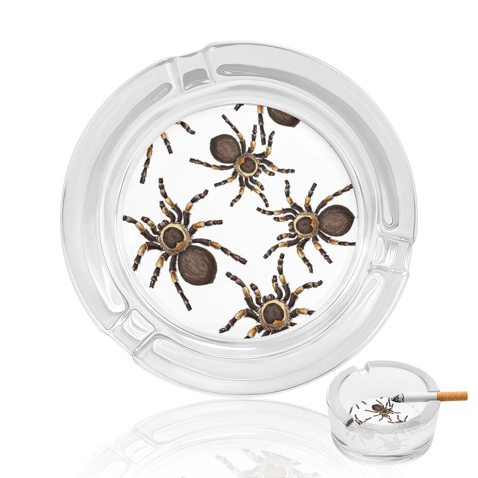 Tarantula Glass Ashtray 3.3 Inch Round Cigarette Ash Holder with 4 Grooves for Home Office Outdoor One Size