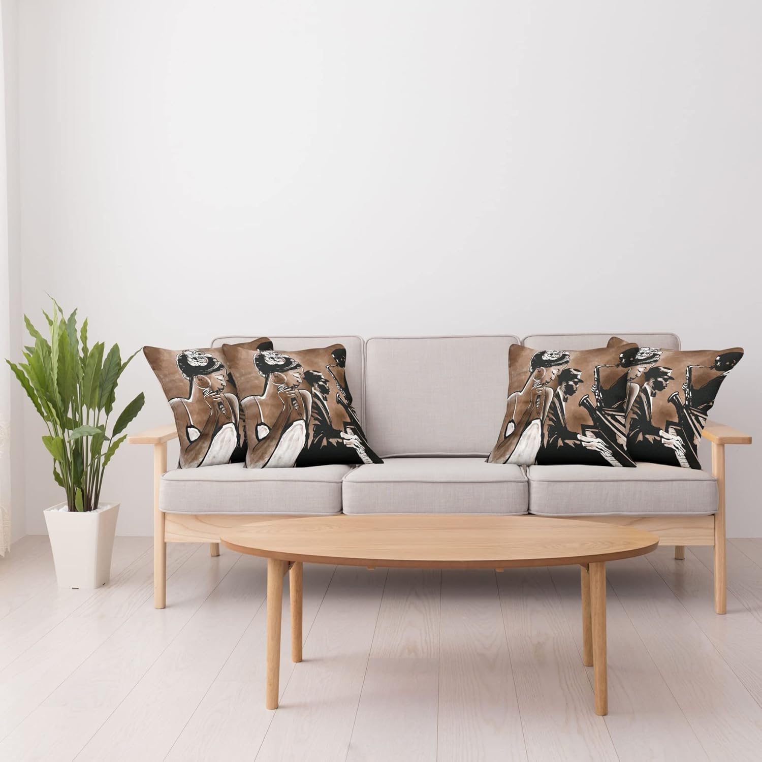 Ambesonne Jazz Decorative Throw Pillow Case Pack of 4, Musicans Singing Woman and Piano Saxophone Player Men, Cushion Cover for Couch Living Room Car, 18", Charcoal Grey