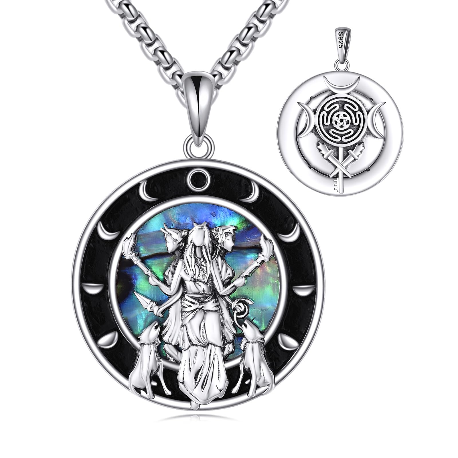 CRMAD Hecate Jewelry for Women Sterling Silver Moon Phase Goddess Necklace (Hecate 3)