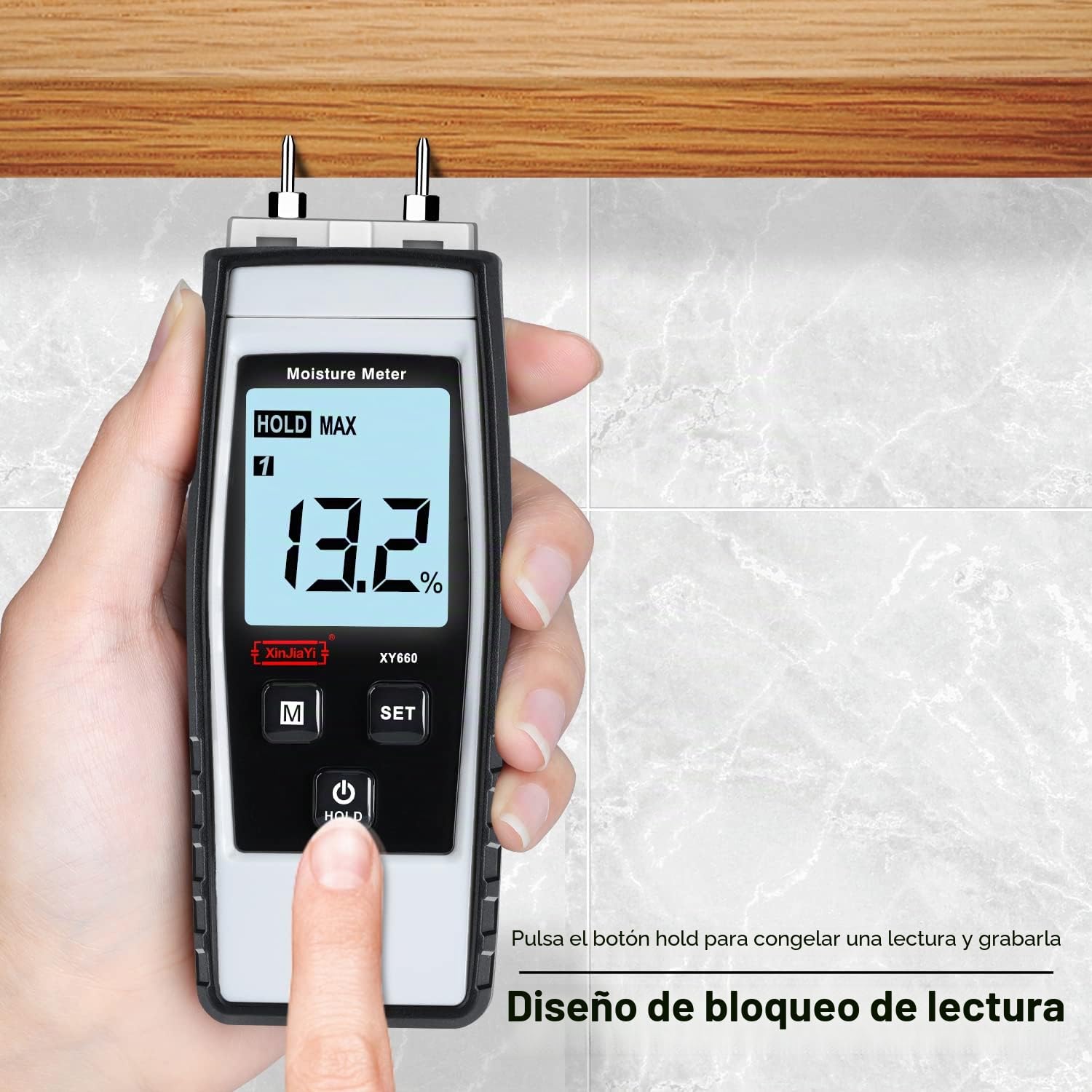 Medidor de humedad digital de madera, 8 en 1, medidor de humedad para leña, madera, paneles de yeso, ladrillo, yeso, suelo, detector de fugas de agua y comprobador de humedad gris
