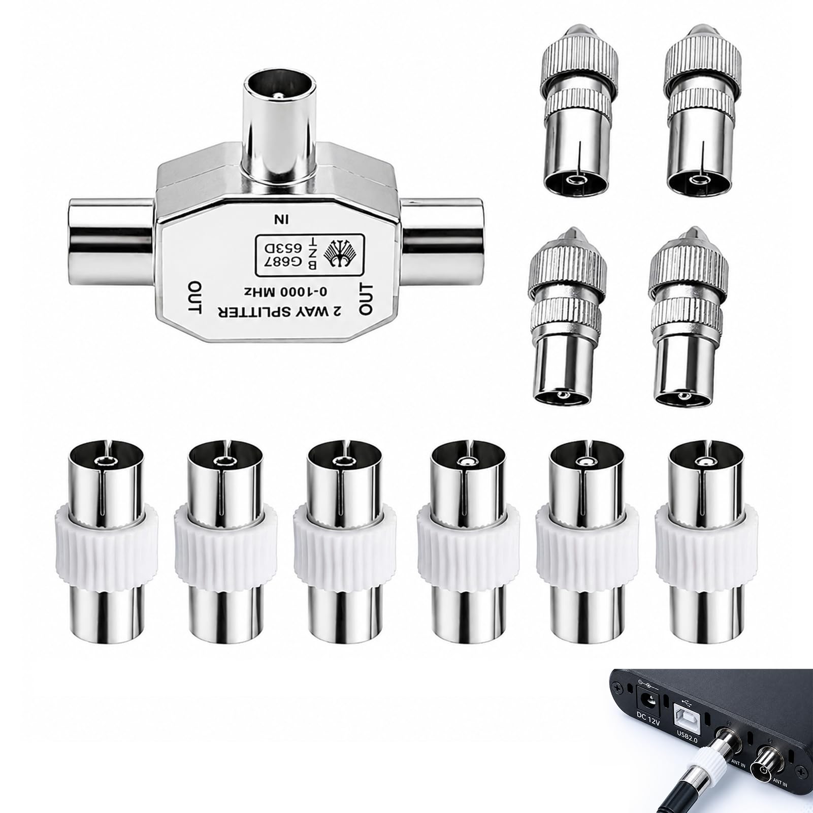 11 Stück Antennen Verteiler Splitter, Koaxial Stecker Verteiler Digitaler TV Antennensplitter Adapter RF Antennenverteiler Fernseher DVB-T DVB-C Radio Receiver Koaxialkabel Verbinder Metallgehäuse TV