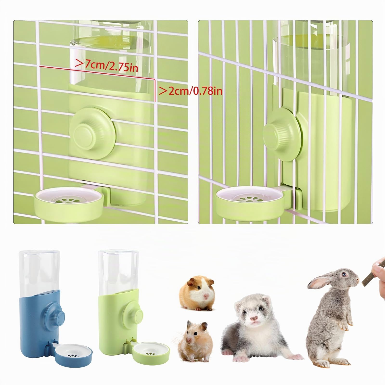 Vaskula 2 Pièces Distributeur Eau Lapin 600ml Biberon Cochon d'Inde Suspendue Abreuvoir Lapin Remplissage Automatique Biberon Rongeur pour Lapins Chinchillas Hérissons Écureuils Furets