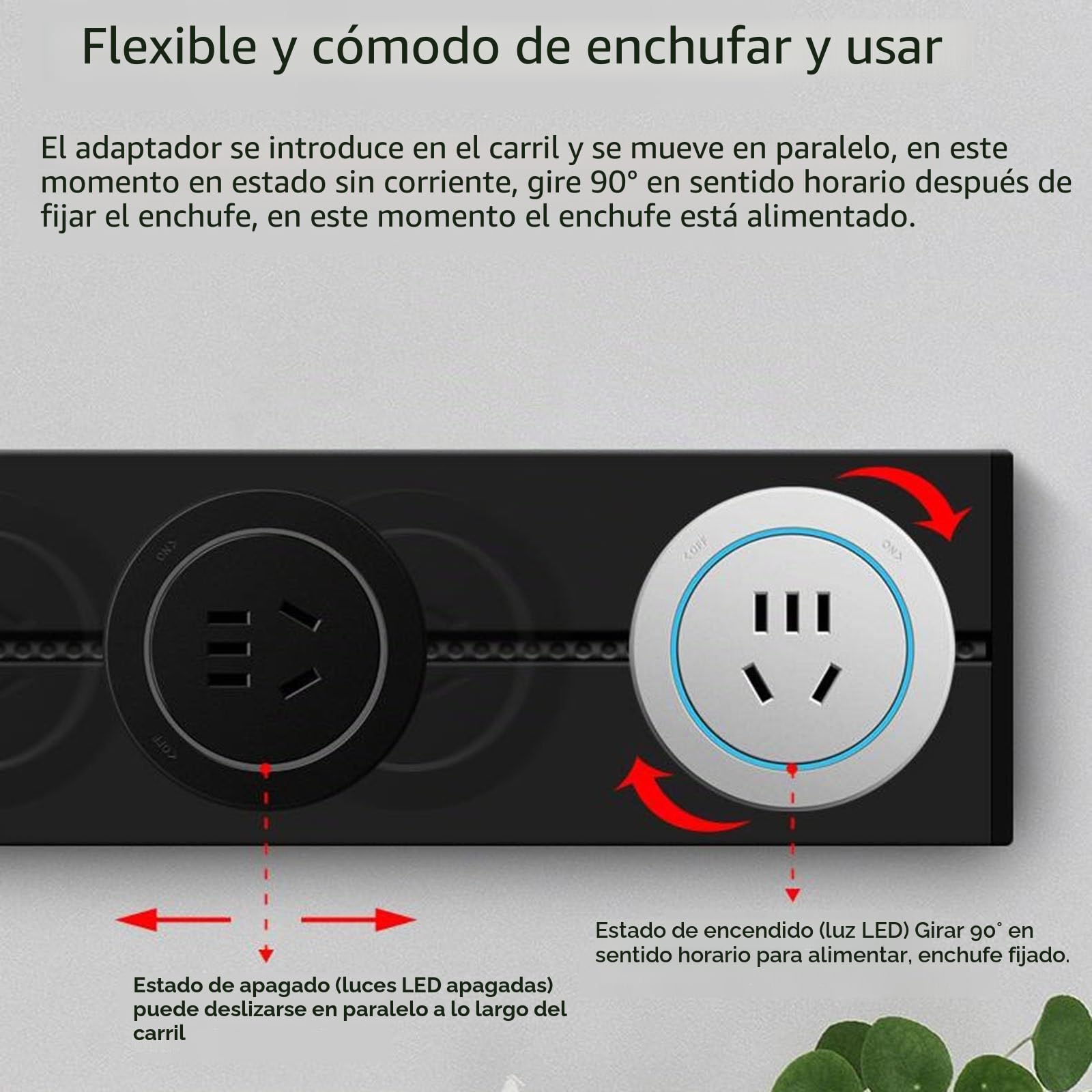 Enchufe de pista, carril de alimentación extraíble, enchufe deslizante, adaptador deslizante de cocina para el hogar, montaje en superficie no requiere ranura,White-60cm
