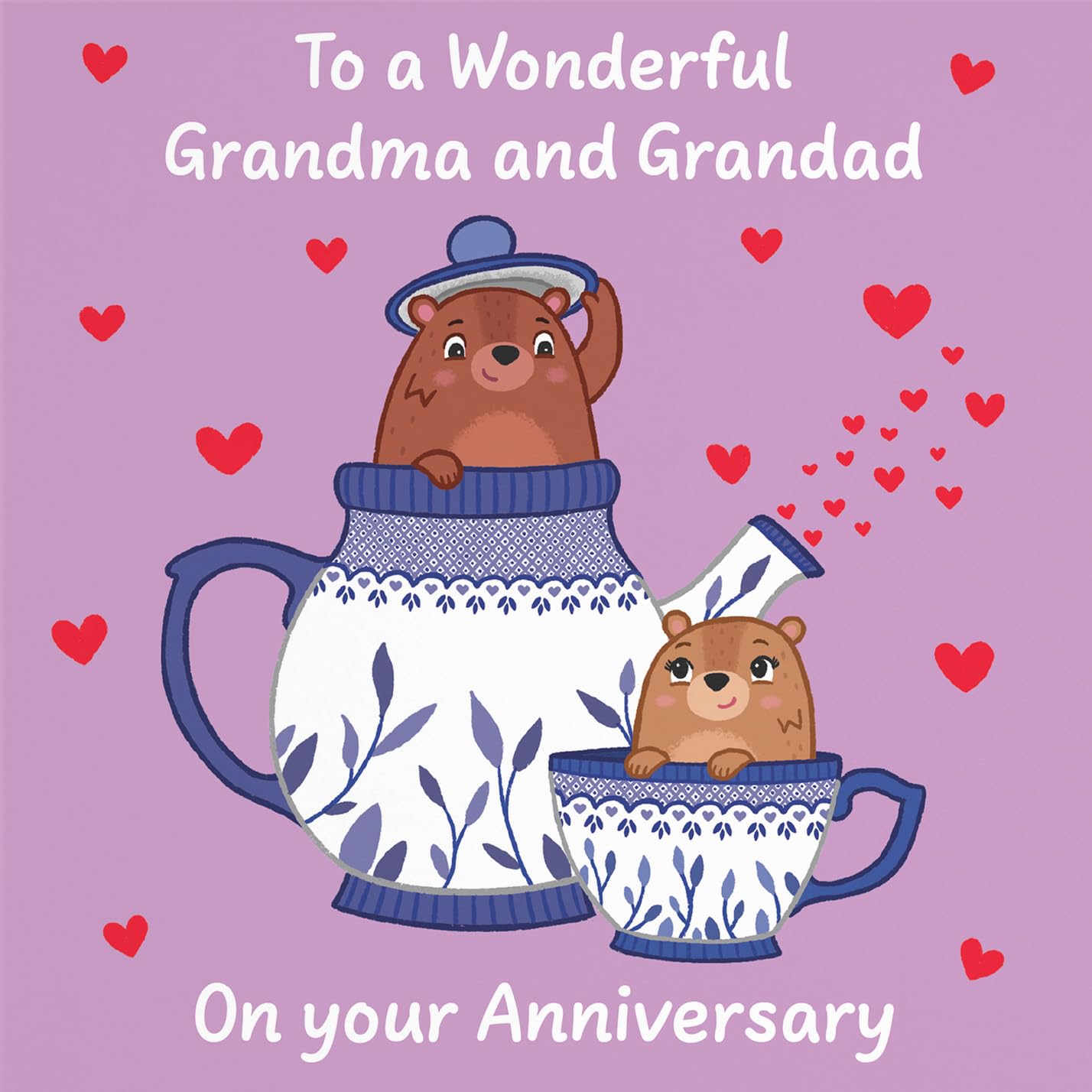Hunts England - Cute Teapot Grandma And Grandad Anniversary Card - Fun Bears Anniversary Card - Love Story Collection - Image 2
