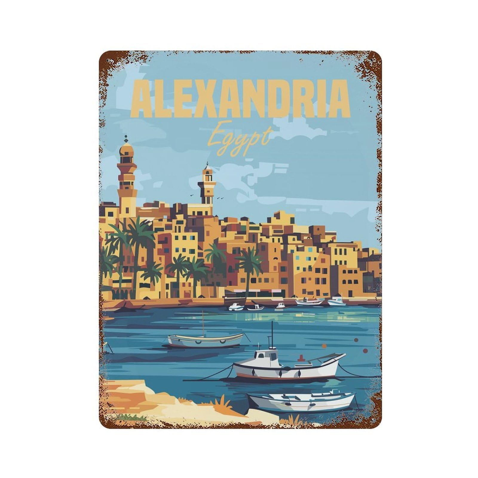 Alexandria Egypt Retro Metal Sign 15.7"x11.8", Rustic Home Decor for Garage, Pub Or Kitchen