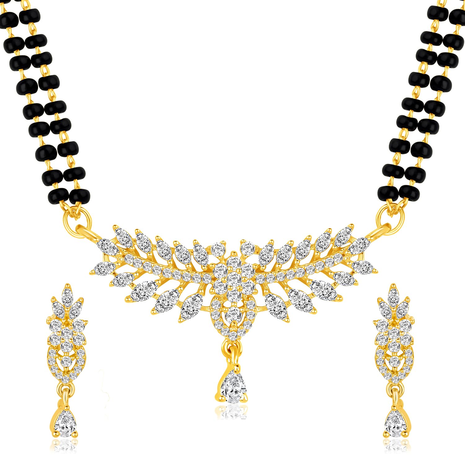 peora Cubic Zirconia Studded Mangalsutra Earrings Jewellery Set Gift for Women-picture-13