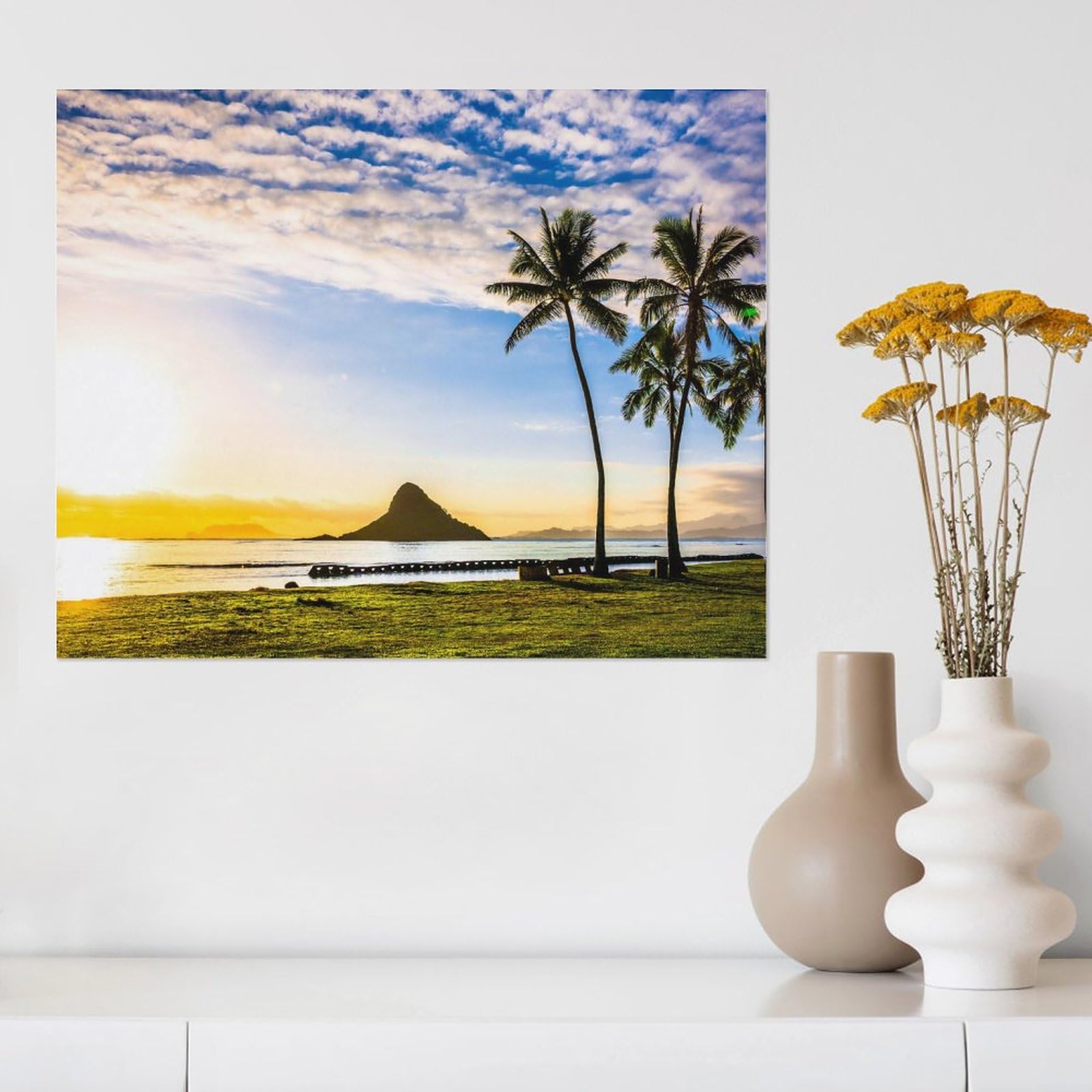 Amazon.co.jp: 絵画 ビーチにある 3 本のヤシの木インテリア 絵画 熱帯