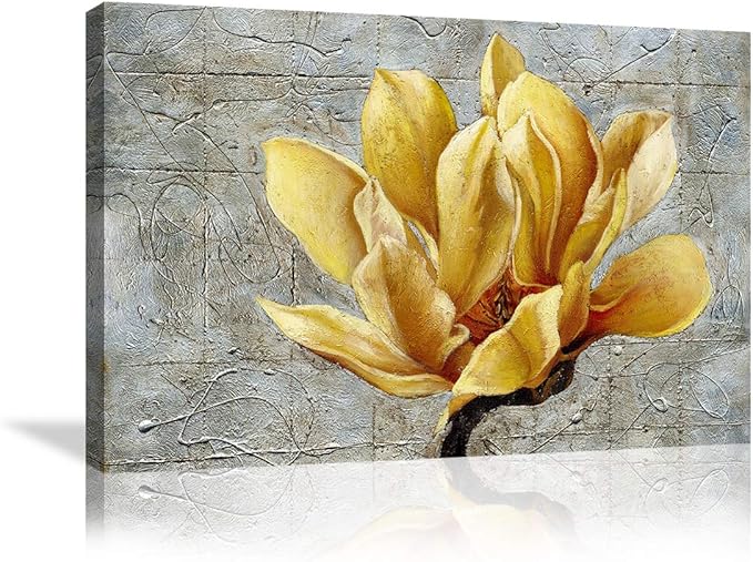Urttiiyy Yellow Grey Flower Wall Art Abstract Gray